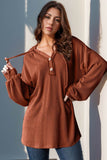 Double Take Full Size Half Button Long Sleeve Hoodie - Rosa Apparel