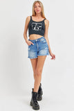 RISEN Full Size High Rise Distressed Raw Hem Denim Shorts - Rosa Apparel