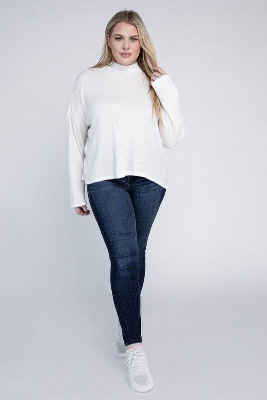 Ambiance Plus Drop Shoulder Long Sleeve Mock Neckline Sweater - Rosa Apparel