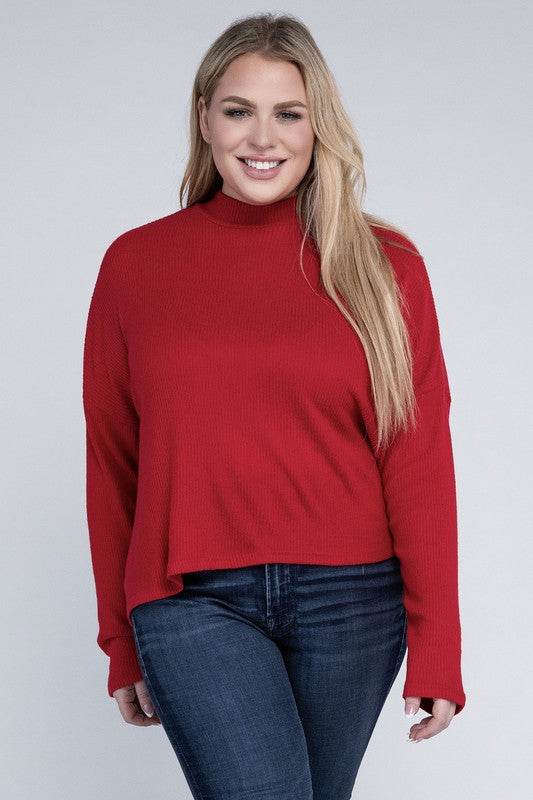 Ambiance Plus Drop Shoulder Long Sleeve Mock Neckline Sweater - Rosa Apparel