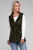 Zenana Drawstring Waist Sleeveless Military Hoodie Vest - Rosa Apparel