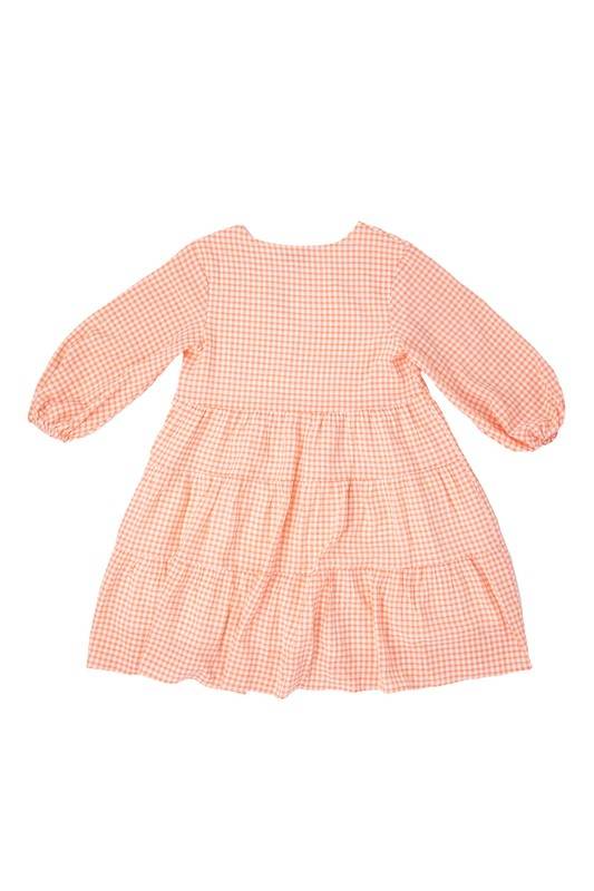 Lilou Gingham Checked Tiered Puff 3/4 Sleeves V-Neck Mini Dress - Rosa Apparel