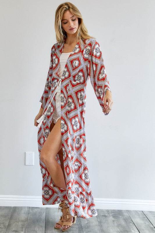 Davi & Dani Printed Long Sleeve Loose Kimono - Rosa Apparel