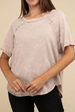 Zenana Back Patch Crinkle Washed Raglan Sleeve T-Shirt - Rosa Apparel