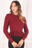 Lilou Peplum Round Neck Long Sleeves Strech Sweater Top - Rosa Apparel