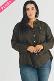Davi & Dani Plus Distressed Hem Button Down Oversize Shirt - Rosa Apparel