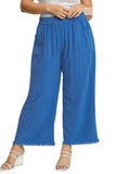 Umgee Full Size Linen Blend Elastic Waistband Wide Leg Pants Plus Size - Rosa Apparel
