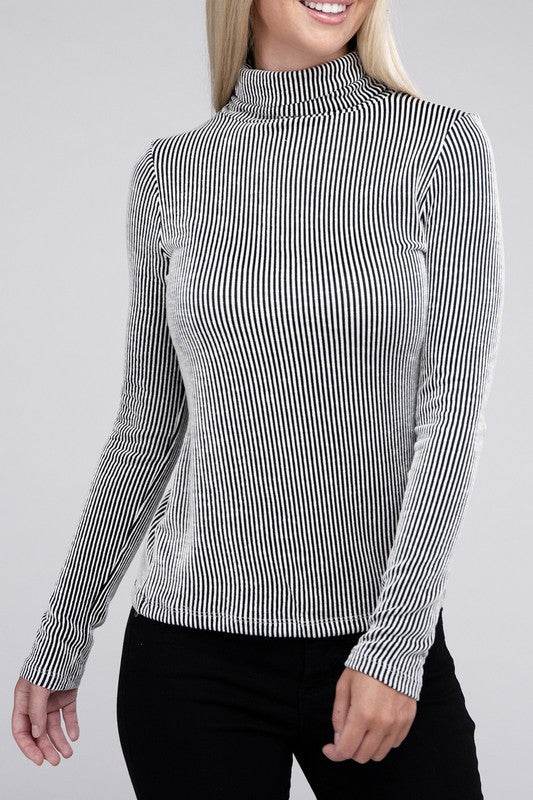 Zenana Ribbed Turtle Neck Long Sleeve Top - Rosa Apparel