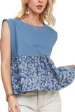 ADORA Sleeveless Denim Contrast Top - Rosa Apparel