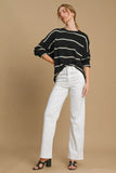 Umgee Wool Blend Striped Round Neck Sweater - Rosa Apparel