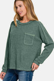 Zenana Full Size Contrast Stitching Brushed Ribbed Hacci Knit Top - Rosa Apparel