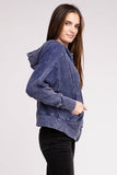 Zenana Acid Wash Cotton Waffle Hooded Zip-Up Jacket - Rosa Apparel