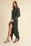 Mable Backless Asymmetric Ruffle Hem Dress - Rosa Apparel