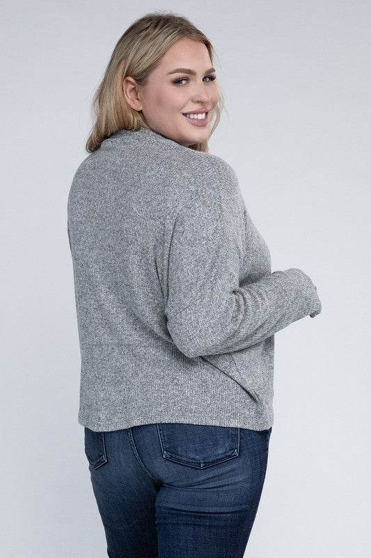 Ambiance Plus Drop Shoulder Long Sleeve Mock Neckline Sweater - Rosa Apparel