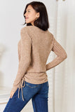Double Take Drawstring Ribbed Long Sleeve T-Shirt - Rosa Apparel
