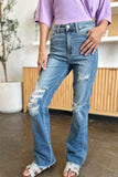 Judy Blue Full Size Distressed Casual Denim Raw Hem Bootcut Jeans Style #: 82542 - Rosa Apparel