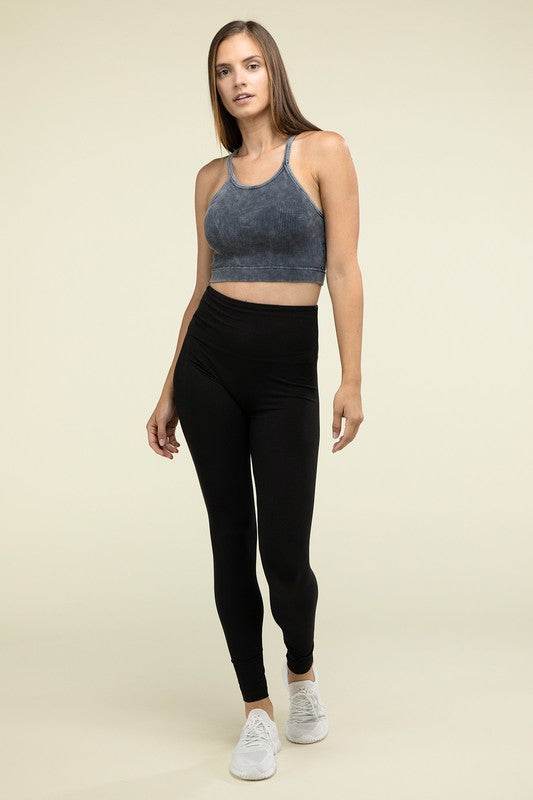 Zenana Washed Ribbed Seamless Cropped Cami Top - Rosa Apparel