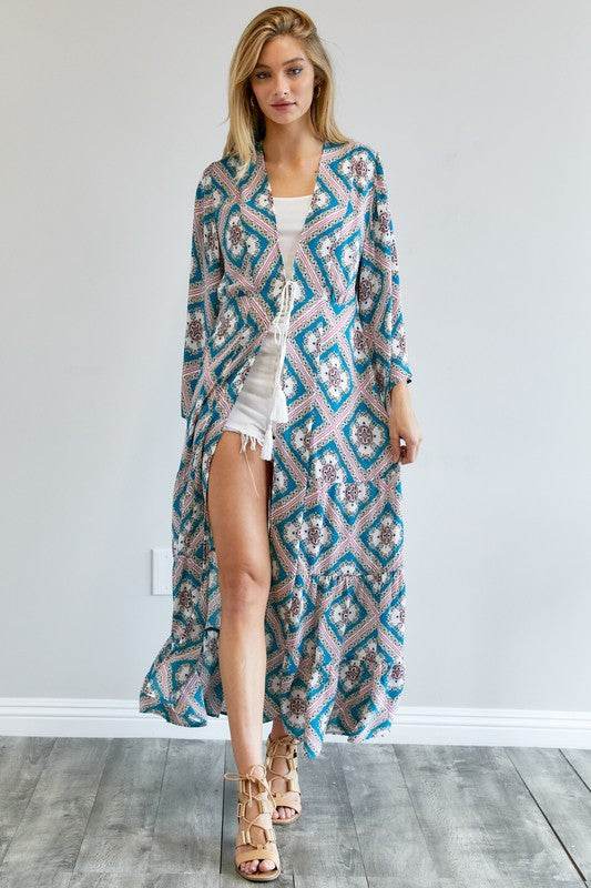 Davi & Dani Printed Long Sleeve Loose Kimono - Rosa Apparel