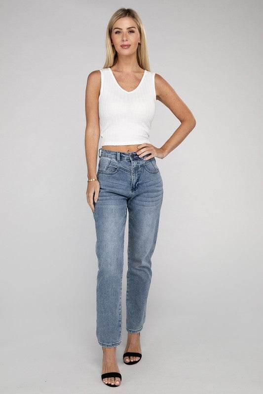 Zenana Casual Ribbed Scoop Neck Cropped Sleeveless Top - Rosa Apparel