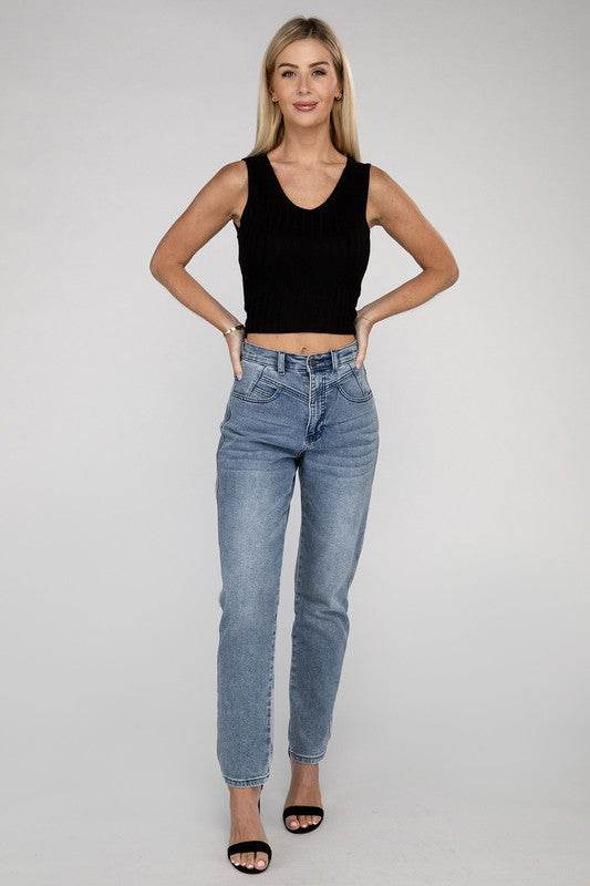 Zenana Casual Ribbed Scoop Neck Cropped Sleeveless Top - Rosa Apparel