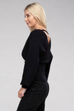 Zenana Viscose Cross Wrap V-Neck Pullover Sweater - Rosa Apparel