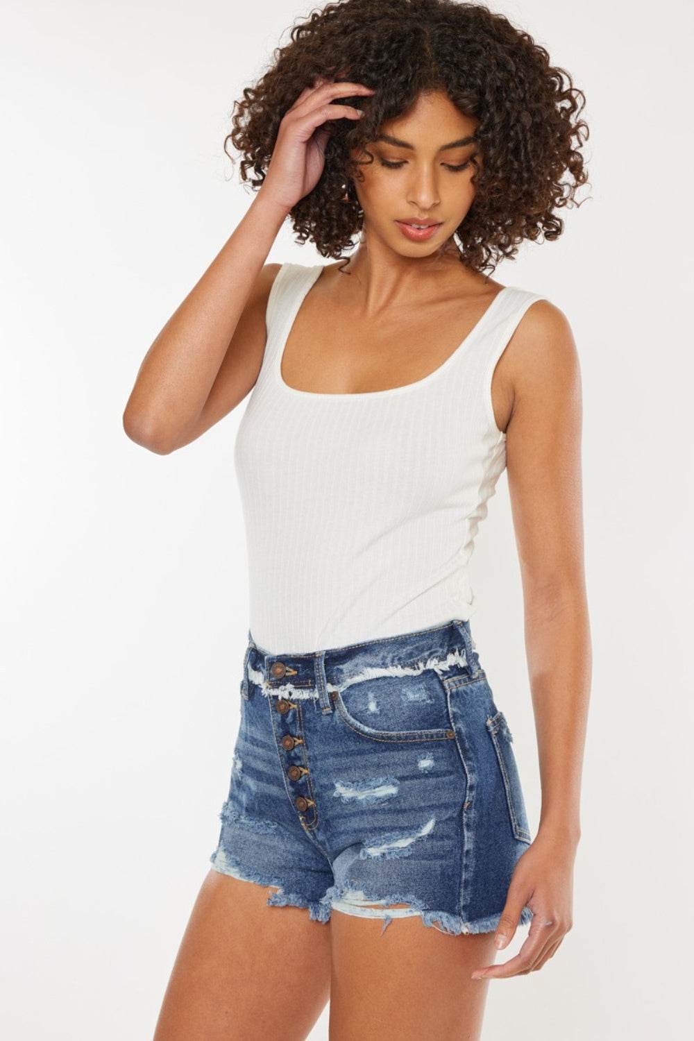 Kan Can USA Distressed Button Fly Denim Shorts Style #:KC7942D - Rosa Apparel