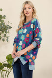 Celeste Full Size Side Slit Flower Print Long Sleeve Top - Rosa Apparel