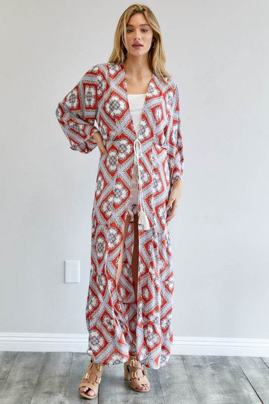 Davi & Dani Printed Long Sleeve Loose Kimono - Rosa Apparel