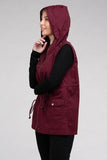 Zenana Drawstring Waist Sleeveless Military Hoodie Vest - Rosa Apparel
