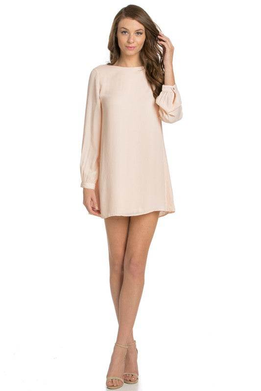 O2 Denim Cut Out V Back Long Sleeve Shift Mini Dress - Rosa Apparel
