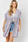 Davi & Dani Printed Short Sleeve Ruffle Kimono - Rosa Apparel