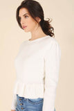 Lilou Peplum Round Neck Long Sleeves Strech Sweater Top - Rosa Apparel