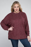 Zenana Plus Brushed Melange Drop Shoulder Sweater - Rosa Apparel