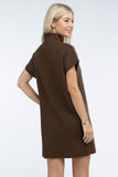 Zenana Mock Neck Short Sleeve Sweater Mini Dress with Pocket - Rosa Apparel