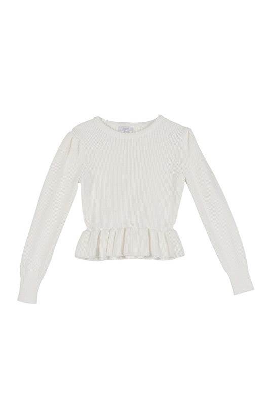 Lilou Peplum Round Neck Long Sleeves Strech Sweater Top - Rosa Apparel