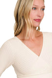 Zenana Ribbed Surplus Waist Band Long Sleeve Top - Rosa Apparel