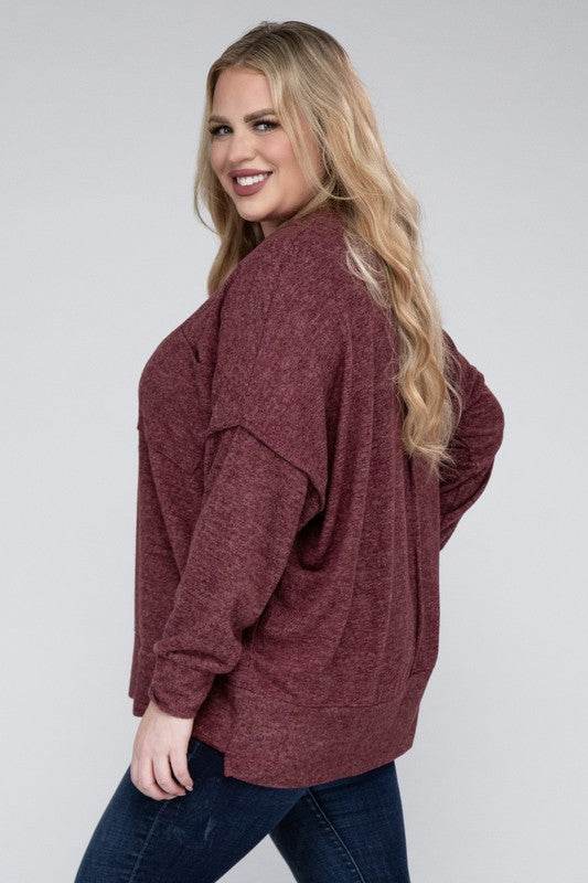 Zenana Plus Brushed Melange Drop Shoulder Sweater - Rosa Apparel