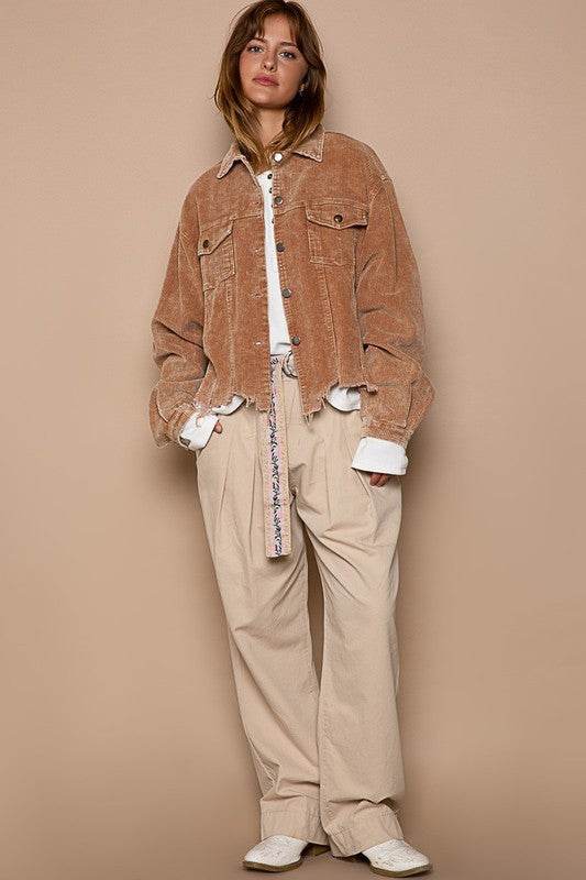 POL Oversized Ribbed Front Pocket Long Sleeves Shacket - Rosa Apparel