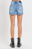 RISEN Full Size High Rise Distressed Raw Hem Denim Shorts - Rosa Apparel