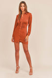 Mable Front Ruched Button-Down Skinny Mini Shirt Dress - Rosa Apparel