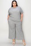Double Take Full Size Texture Short Sleeve Top and Pants Set - Rosa Apparel