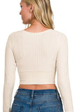 Zenana Ribbed Surplus Waist Band Long Sleeve Top - Rosa Apparel
