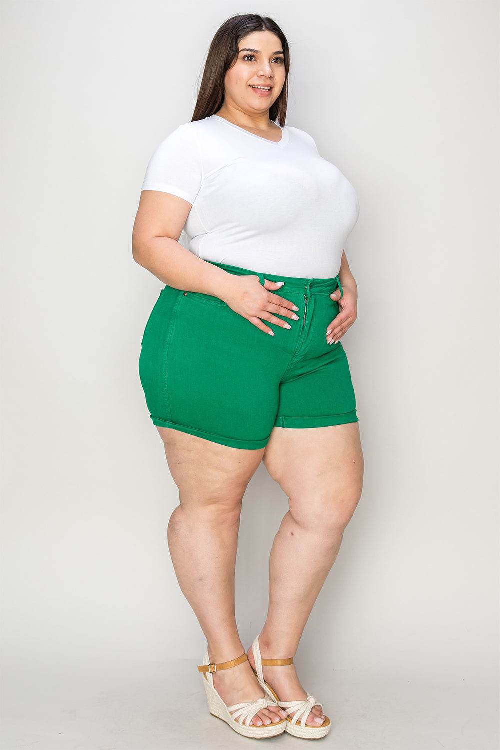 Judy Blue Full Size Tummy Control Garment Dyed Denim Shorts Style #: 150283 - Rosa Apparel