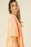 Lilou Gingham Checked Tiered Puff 3/4 Sleeves V-Neck Mini Dress - Rosa Apparel