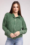 Zenana Acid Wash Cotton Waffle Hooded Zip-Up Jacket - Rosa Apparel