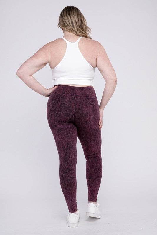 Zenana Plus Mineral Washed Wide Waistband Yoga Leggings - Rosa Apparel