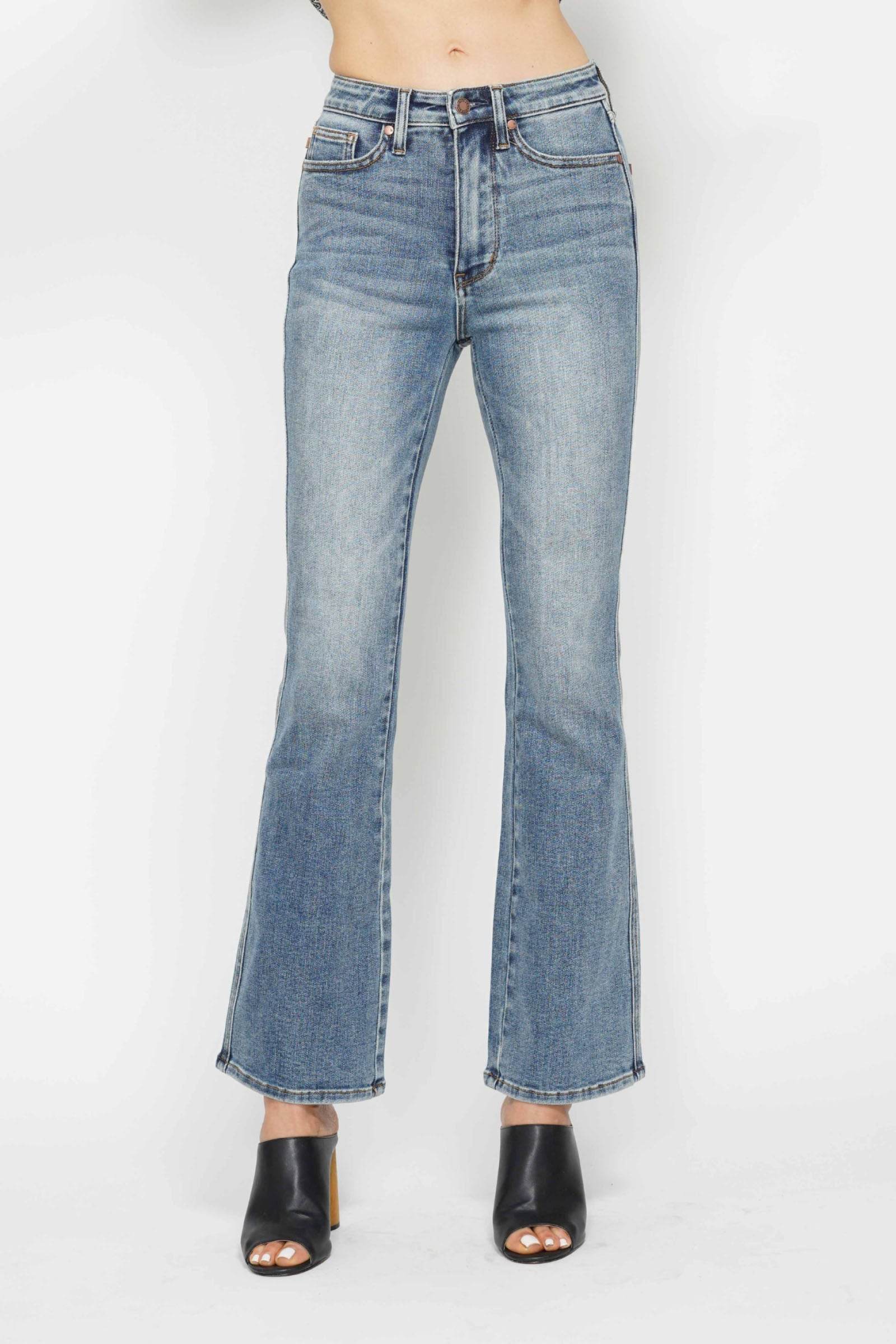 Judy Blue Full Size Tummy Control Back Embroidered Pocketed Bootcut Jeans Plus Size - Rosa Apparel