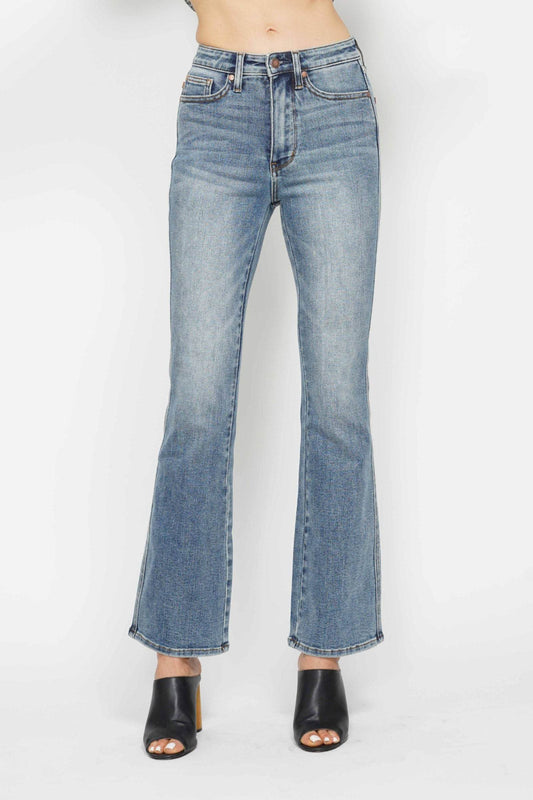 Judy Blue Full Size Tummy Control Back Embroidered Pocketed Bootcut Jeans Plus Size - Rosa Apparel