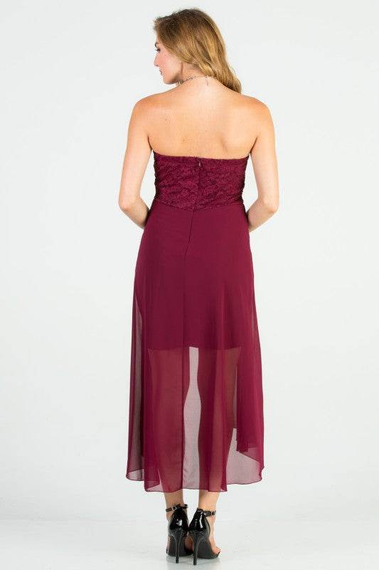 LA SCALA Open Back Lace and Chiffon Surplice Elegant Dress - Rosa Apparel