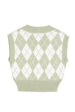 Lilou Knitted Argyle V-Neck Sleeveless Stretch Sweater Vest - Rosa Apparel